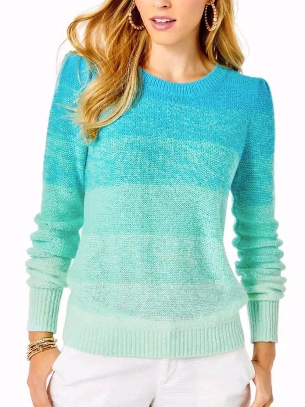 Lilly Pulitzer Aqua to Turquoise Ombre Crewneck Sweater
